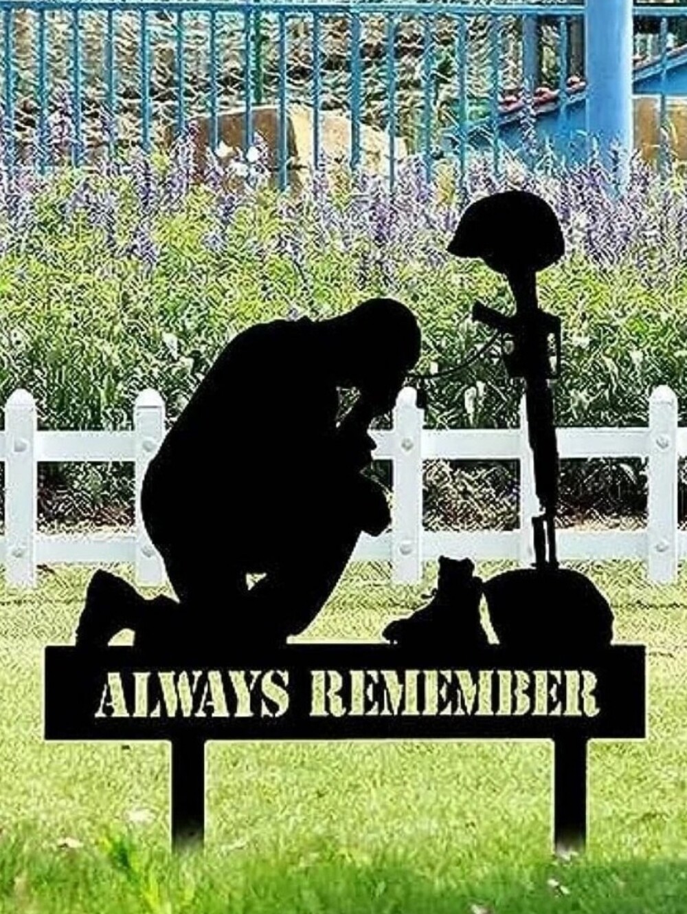 "Always Remember" ARMY Garden Decor Stake Metal Fallen Soldier Silhouette New